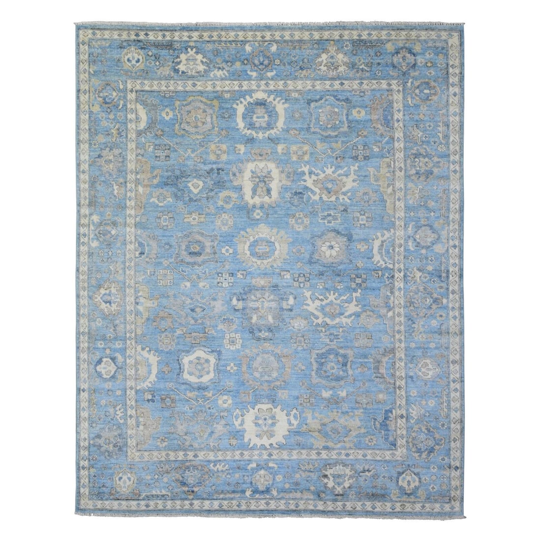 8'1"x10'1" Baby Blue Afghan Angora Oushak Pure: 8'1"x10'1" Baby Blue Afghan Angora Oushak Pure Wool Hand Knotted Rug R72936 Type: Indoor Material: 100% Wool Color: Blue Item Length: 121 Item Width: 97 SEUYCO is committed to providing accurate and d