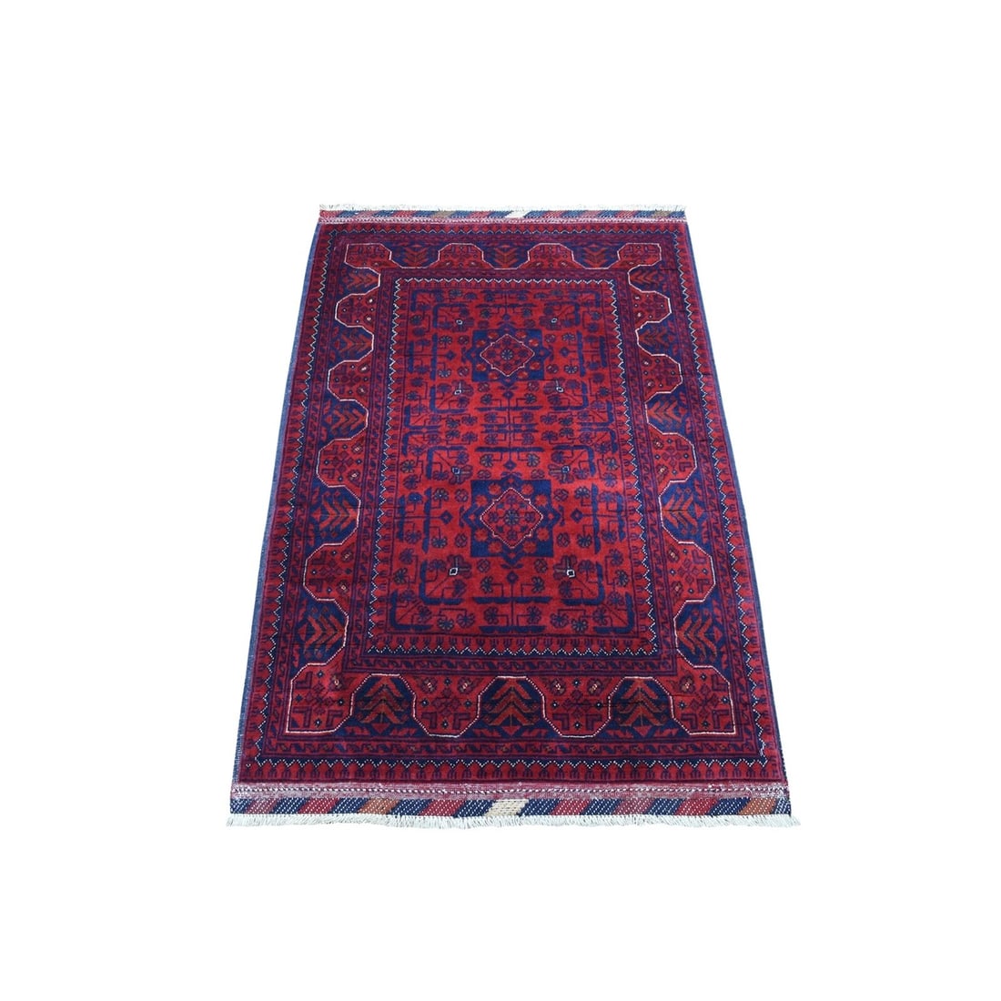 2'9"x4'2" Saturated Red Afghan Khamyab Shiny Wool (1 of 6)