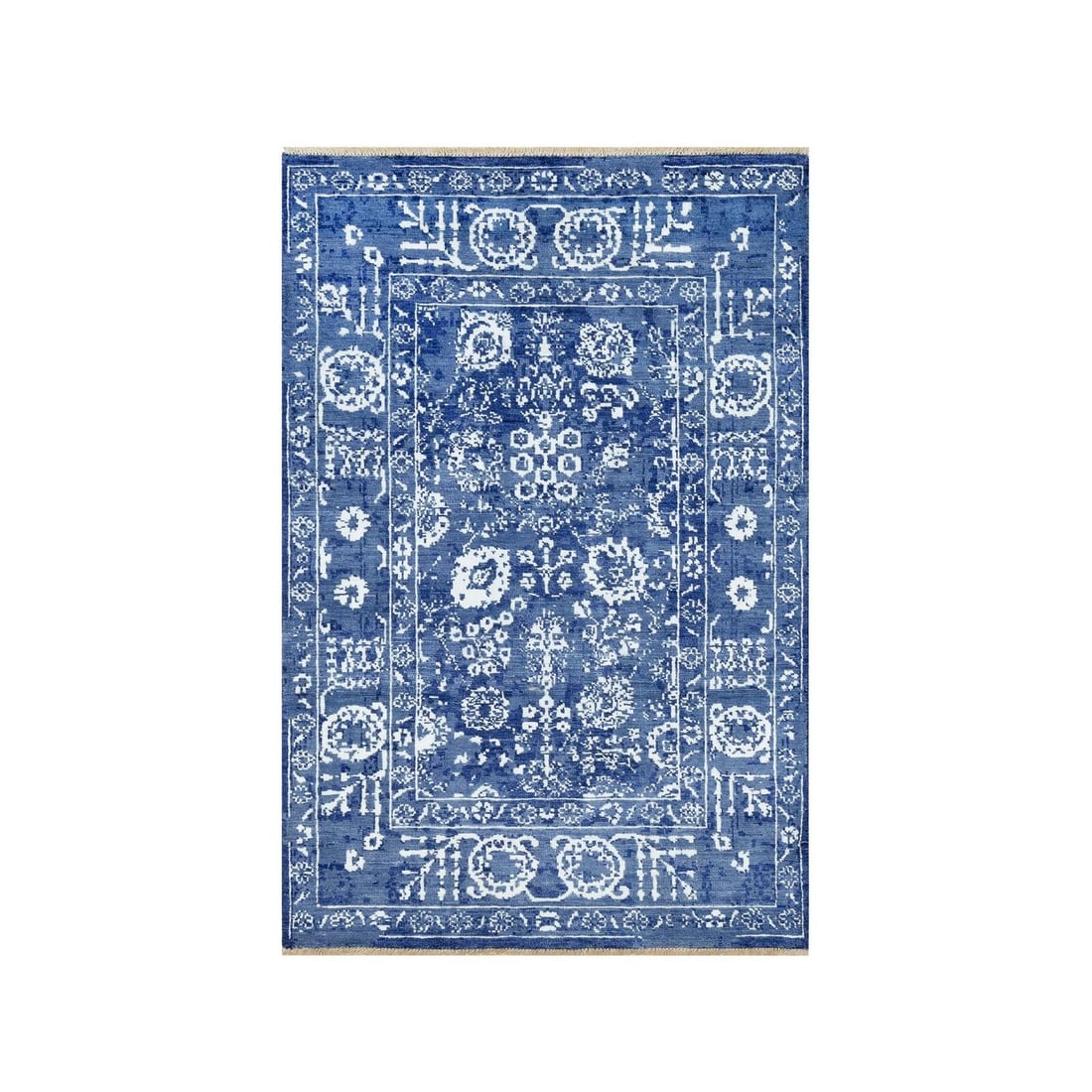 3'2"x5' Van Den Blue Hand Knotted Tebraz Wool and: Style: Tebraz Type: Indoor Material: Wool Color: Blue Item Length: 60 Item Width: 38 Rug Type: Hand Knotted Pile: Wool & Silk Shape: Rectangular Field Color: Blue Size: 3"2" x 5"0" / 97 CM X 152 CM Ag