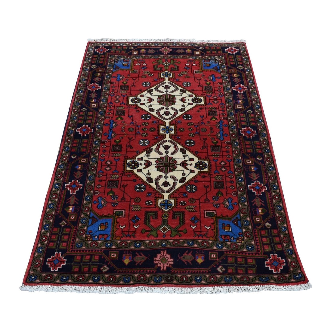 3'2"x5'2" Red New Zoroastrian Khamadan Pure Wool: Type: Indoor Material: Wool Color: Red Item Length: 62 Item Width: 38 Style: Zoroastrian Rug Type: Hand Knotted Pile: Wool Shape: Rectangular Field Color: Red Size: 3"2" x 5"2" / 97 CM X 157 CM Age: 2