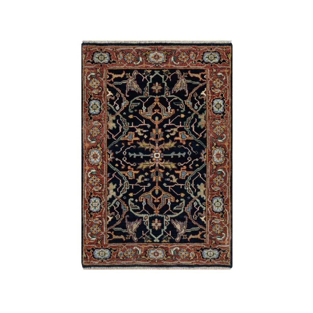2'x3'2" Blue Wool Antiqued Fine Heris Re-Creation: Style: Heris Type: Indoor Material: Wool Color: Blue Item Length: 38 Item Width: 24 Rug Type: Hand Knotted Pile: Wool Shape: Rectangular Field Color: Blue Size: 2"0" x 3"2" / 61 CM X 97 CM Age: 2000-N