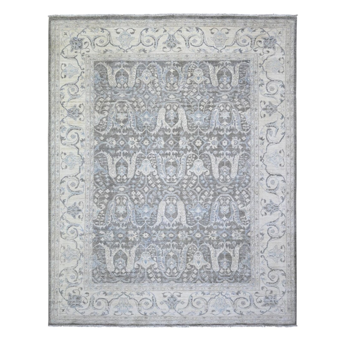 8'1"x9'8" Carbon Gray Stone Washed Peshawar Wool: Type: Indoor Material: Wool Color: Grey Item Length: 116 Item Width: 97 Style: Afghan Rug Type: Hand Knotted Pile: Wool Shape: Rectangular Field Color: Grey Size: 8"1" x 9"8" / 246 CM X 295 CM Age: 20