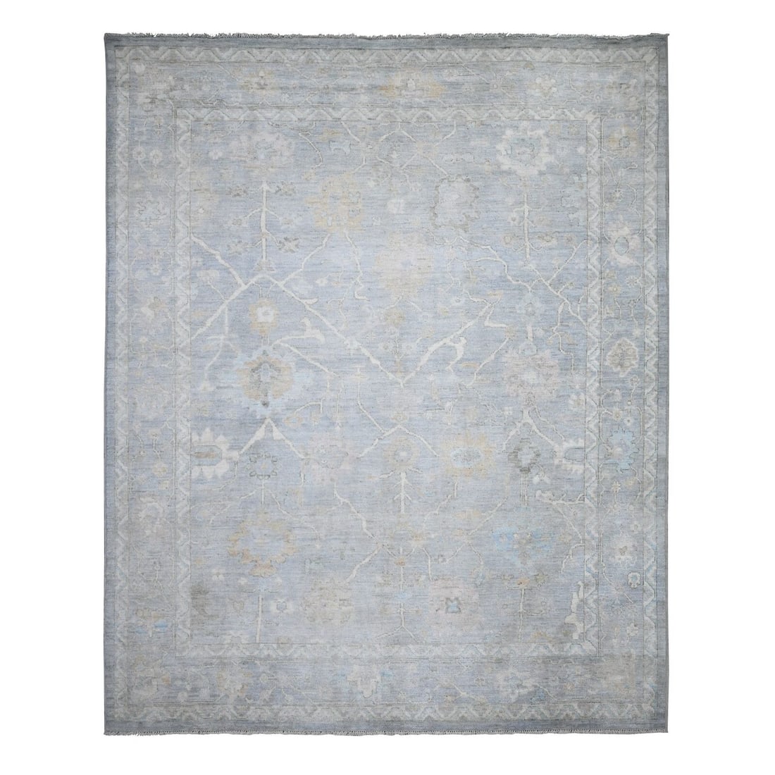 8'1"x10' Blue Gray Wool Weft Afghan Angora Oushak: Style: Oushak Type: Indoor Material: Wool Color: Grey Item Length: 119 Item Width: 97 Rug Type: Hand Knotted Pile: Wool Shape: Rectangular Field Color: Grey Size: 8"1" x 9"11" / 246 CM X 302 CM Age: 2