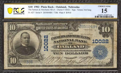 1902 $10 FARMERS & MERCHANTS NATIONAL BANKNOTE