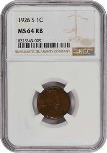 1926-S Lincoln Cent MS64RB NGC: Certification: NGC Circulated/Uncirculated: Uncirculated Km Number: 132 Year: 1926 Grade: MS64 Composition: Copper Mint Location: S Denomination: Small Cent Coin: Lincoln Wheat At SEUYCO, we