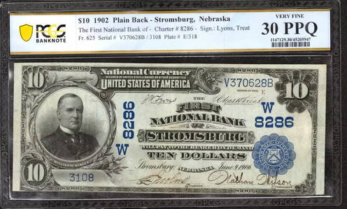 1902 PB $10 FIRST NATIONAL BANKNOTE STROMSBURG