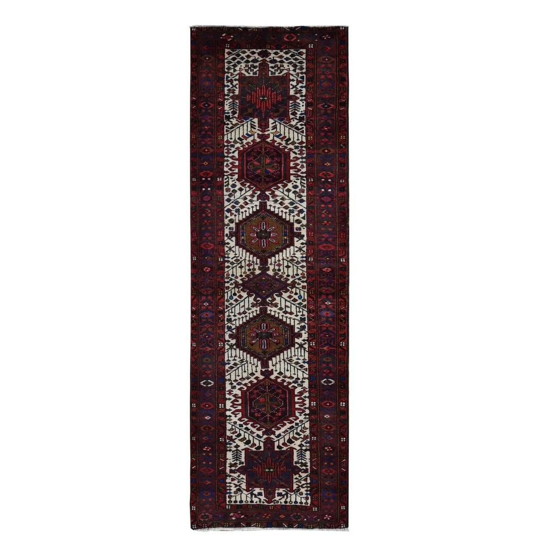 3'2"x10'5" Red Vintage Zoroastrian Karjihooz Pure: Style: Oriental Type: Indoor Material: Wool Color: Red Item Length: 125 Item Width: 38 Rug Type: Hand Knotted Pile: Wool Shape: Runner Field Color: Red Size: 3"2" x 10"5" / 97 CM X 318 CM Age: 1960 Pa