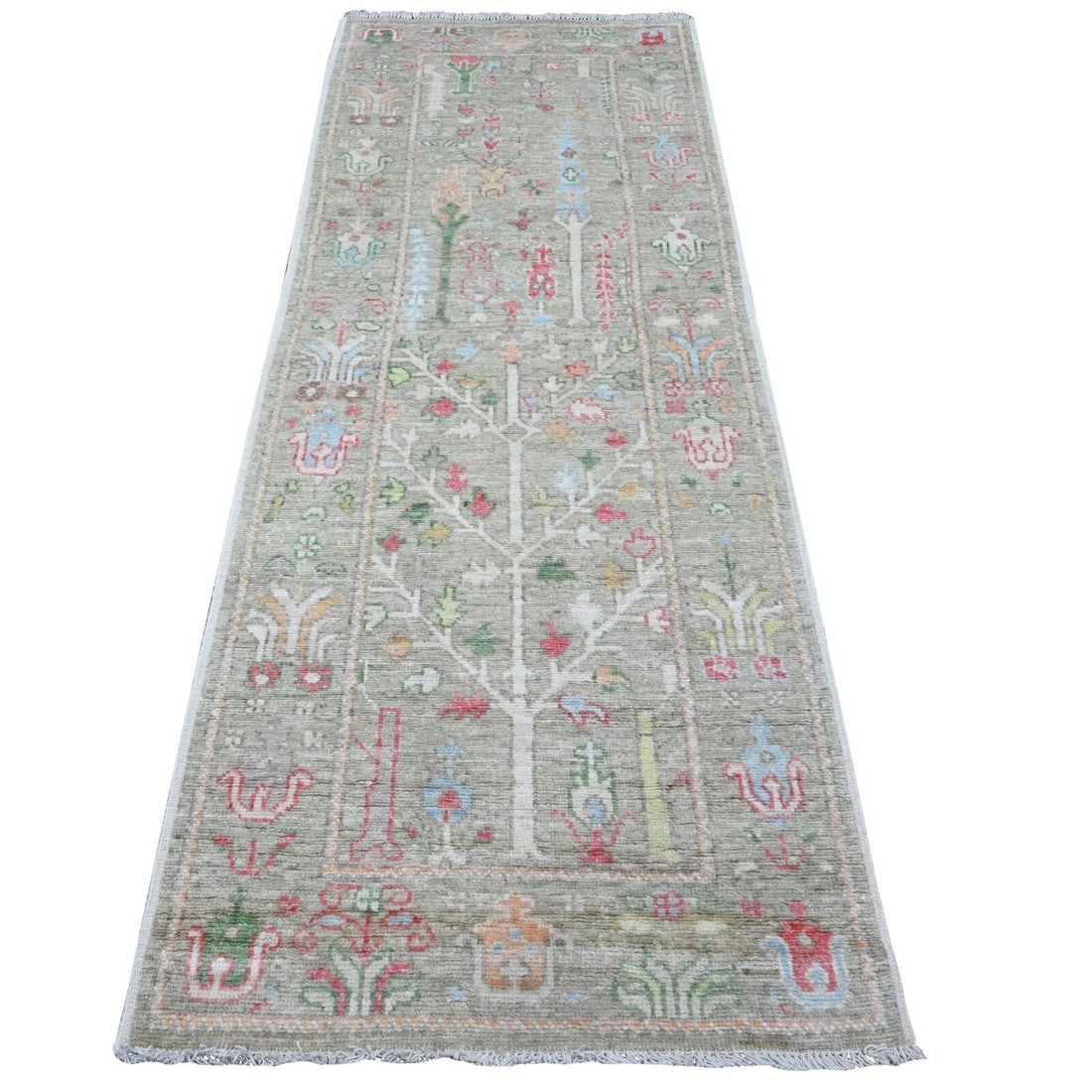 3'x8'1" Camouflage Green Runner Angora Oushak: Style: Oushak Type: Indoor Material: Wool Color: Green Item Length: 97 Item Width: 35 Rug Type: Hand Knotted Pile: Wool Shape: Runner Field Color: Green Size: 2"11" x 8"1" / 89 CM X 246 CM Age: 2000-N