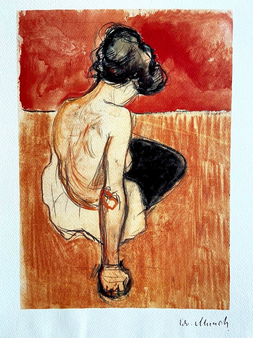 Edvard Munch Mum Lithograph COA Original Numbered: EDVARD MUNCH ''Seated model'' Work from an original Lithograph by the master from 1896. Edvard Munch signature on the plate. The graphic work measures 32 x 41 cm The circulation is 250 copies. numbere