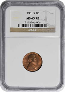 1931-S Lincoln Cent MS65RB NGC: Certification: NGC Circulated/Uncirculated: Uncirculated Year: 1931 Mint Location: San Francisco Km Number: 132 Denomination: Small Cent Composition: 95% Copper 5% Tin and Zinc Grade: MS65 Coin: