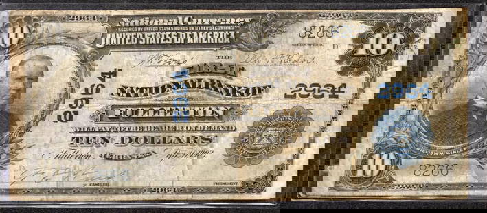 1902 10$ FIRST NATIONAL BANKNOTE CURRENCY: Certification: Uncertified Series Year: 1902 Year: 1902 Circulated/Uncirculated: Circulated Country: United States Category: Third Charter Period Serial No. : 8266 Denomination: $10 At SEUYCO, we