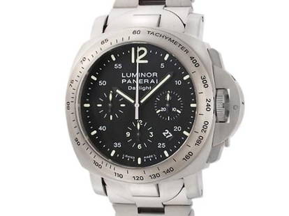 PANERAI Luminor Daylight Chronograph 500 / Ltd: Dial Color: Black Case Size: Height 4.4cm x Width 4.3cm (excluding crown) Case Thickness: 1.5cm Material: SS Band Color: silver Maximum Band Width (Cm): 2.4cm Weight: 245g (band included) Movement: