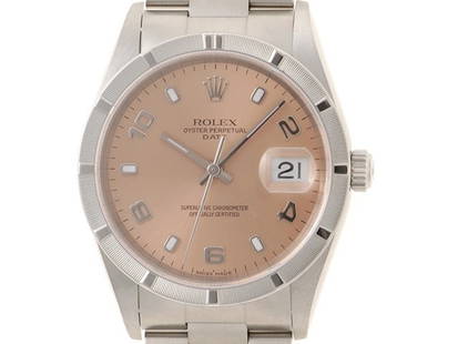 Y# ROLEX Perpetual Date 15210 Pink Dial SS: Material: SS Size: 34mm Bracelet: 16.5cm Type: Wrist watch At SEUYCO, we strive to provide detailed and accurate descriptions of all items listed for auction. The condition of each item is