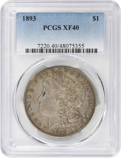 1893 Morgan Silver Dollar EF40 PCGS: Certification: PCGS Circulated/Uncirculated: Circulated Year: 1893 Composition: 90% Silver 10% Copper Mint Location: Philadelphia Km Number: 110 Denomination: $1 Grade: XF Coin: Morgan Designer: