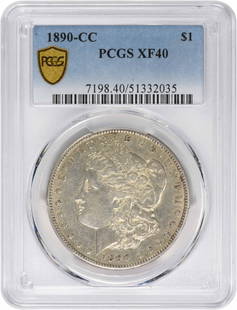 1890-CC Morgan Silver Dollar EF40 PCGS: Certification: PCGS Circulated/Uncirculated: Circulated Year: 1890 Composition: 90% Silver 10% Copper Mint Location: Carson City Km Number: 110 Denomination: $1 Grade: XF Coin: Morgan Designer: