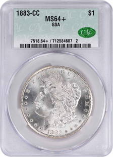 1883-CC Morgan Silver Dollar MS64+ CACG: Certification: CACG Circulated/Uncirculated: Uncirculated Year: 1883 Composition: 90% Silver 10% Copper Mint Location: Carson City Km Number: 110 Denomination: $1 Grade: MS64 Coin: Morgan Designer: