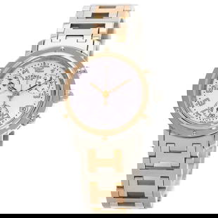HERMES Clipper Chronograph New Buckle Watches: Style: Watches Material: Stainless Steel Display: Chronograph Movement: Quartz Type: Wristwatch Exterior Color: Gold At SEUYCO, we strive to provide detailed and accurate descriptions of all items