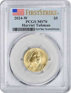 2024-W Harriet Tubman Commemorative $5 Gold MS70: Certification: PCGS Circulated/Uncirculated: Uncirculated Composition: Gold Year: 2024 Denomination: Five Dollar Grade: MS70 Mint Location: W At SEUYCO, we strive to provide detailed and accurate