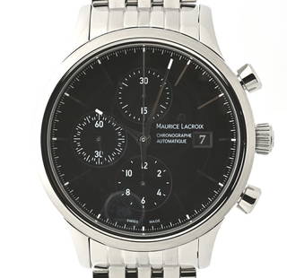 MAURICE LACROIX Les Classiques Chronograph: Movement: Automatic Winding Typical Color Of The Dial: Black Band Color: Silver Belt Material: Stainless Steel Display Method: Multi-Needle Analog Daily Type: Chronograph Type: Wrist watch At