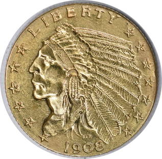 1908 $2.50 Gold Indian AU Slider Uncertified #1000: Certification: Uncertified Circulated/Uncirculated: Circulated Year: 1908 Mint Location: Philadelphia Fineness: 0.9 Km Number: 128 Denomination: $2.50 Grade: AU Composition: 90% Gold 10% Copper