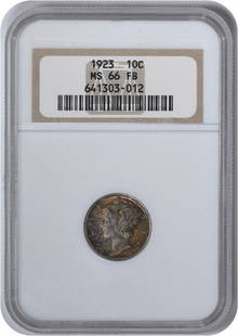 1923 Mercury Silver Dime MS66FB NGC: Certification: NGC Circulated/Uncirculated: Uncirculated Year: 1923 Mint Location: Philadelphia Km Number: 140 Denomination: 10C Grade: MS66 Composition: 90% Silver 10% Copper Coin: Mercury