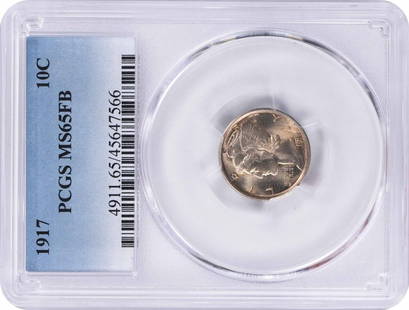 1917 Mercury Silver Dime MS65FB PCGS: Certification: PCGS Circulated/Uncirculated: Uncirculated Year: 1917 Mint Location: Philadelphia Km Number: 140 Denomination: 10C Grade: MS65 Composition: 90% Silver 10% Copper Coin: Mercury