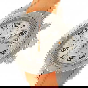 HERMES Clipper Diver Chronograph CP2.941 #312: Dial Color: Silver Case Size: 4.4cm (excluding crown) Case Thickness: 1.5cm Material: Titanium/SS Band Color: Orange (rubber/slightly used) Maximum Band Width (Cm): 2.1cm Weight: 138g (including