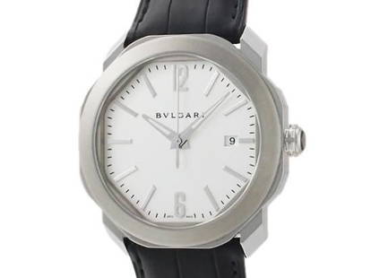 BVLGARI Octo Roma OC41S OC41C6SLD 102779 #194: Dial Color: Silver Case Size: Height 4.5cm x width 4.1cm (including lugs/excluding crown) Case Thickness: 0.9cm Material: SS Band Color: Black (leather) Maximum Band Width (Cm): 2.3cm Weight: 74g