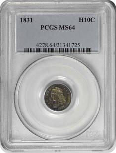 1831 Bust Silver Half Dime MS64 PCGS: Certification: PCGS Circulated/Uncirculated: Uncirculated Year: 1831 Mint Location: Philadelphia Km Number: 47 Denomination: Half Dime Grade: MS64 Composition: 89.2% Silver 10.8% Copper Coin: Capped