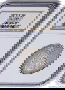 1855-S Liberty Seated Silver Half Dollar VF30 NGC: Certification: NGC Circulated/Uncirculated: Circulated Year: 1855 Mint Location: San Francisco Km Number: 82 Denomination: 50C Composition: 90% Silver 10% Copper Grade: VF Coin: Seated Liberty