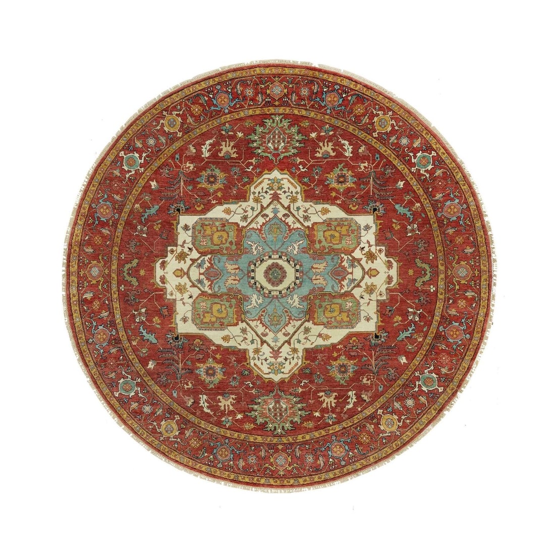 8'x8' Bolero Red Heris Re-Creation Hand Knotted: Style: Heris Type: Indoor Material: Wool Color: Red Item Length: 97 Item Width: 97 Rug Type: Hand Knotted Pile: Wool Shape: Round Field Color: Red Size: 8"1" x 8"1" / 246 CM X 246 CM Age: 2000-Now Pat