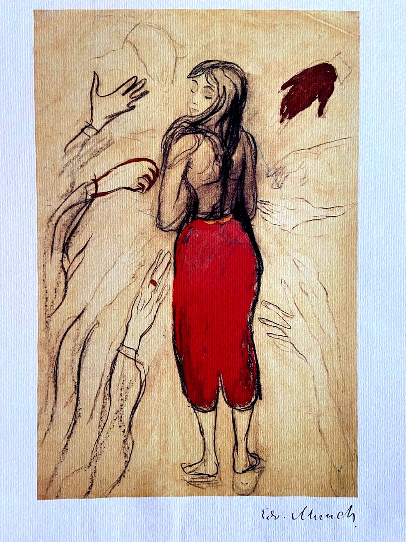 Edvard Munch Mum Lithograph COA Signed Numbered: EDVARD MUNCH ''The hands'' Work from an drawing by the master from 1893. Edvard Munch signature on the plate. The graphic work measures 30 x 41 cm The circulation is 250 copies. numbered by hand. Prin