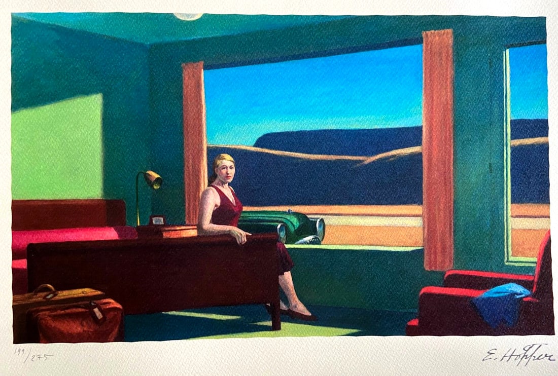 Edward Hopper, Lithograph COA (Hand-Numbered: Edward Hopper " Western Motel " Lithograph of an work by Edward Hopper, printed in 1986. 28 x 43 cm 275 hand-numbered copies signed on the plate Birkhuser Kunstverlag, Basel ---- At SEUYCO, we strive