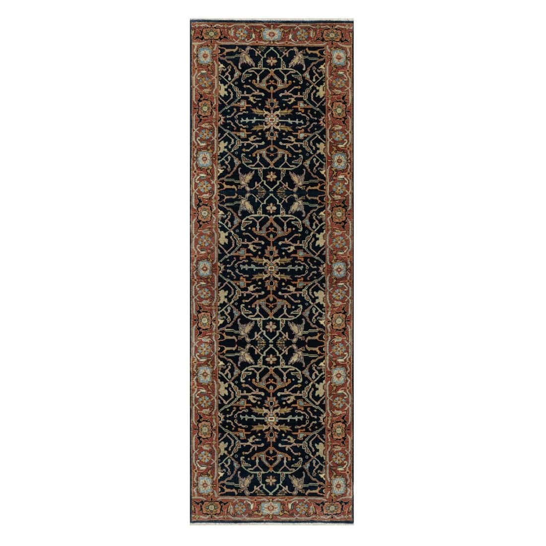 2'6"x8'1" Blue Organic Wool Antiqued Fine Heris: Style: Heris Type: Indoor Material: Wool Color: Blue Item Length: 97 Item Width: 30 Rug Type: Hand Knotted Pile: Wool Shape: Runner Field Color: Blue Size: 2"6" x 8"1" / 76 CM X 246 CM Age: 2000-Now P