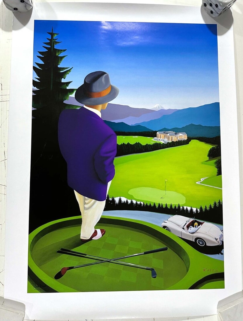 Golf poster with Jaguar XK120 by Razzia hand (1 of 4)
