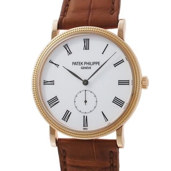 PATEK PHILIPPE Calatrava 5119R-001 K18PG #010: Dial Color: White Case Size: 3.6cm (excluding crown) Case Thickness: 0.6cm Material: K18RG (750 stamped on the back of the case and buckle) Band Color: Brown (leather/slightly used) Maximum Band Width