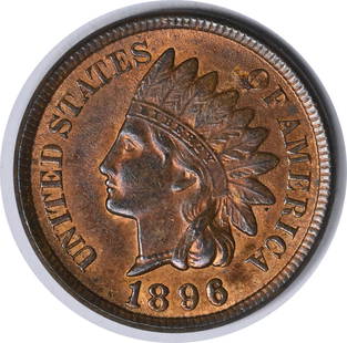 1896 Indian Cent RPD S-5 Choice BU Uncertified: Certification: Uncertified Circulated/Uncirculated: Uncirculated Year: 1896 Mint Location: Philadelphia Km Number: 90a Denomination: Small Cent Grade: Choice BU Composition: 95% Copper 5% Tin and Zinc