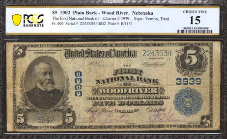 1902 $5 FIRST NATIONAL BANKNOTE CURRENCY WOOD (1 of 2)