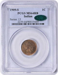 1909-S Indian Cent MS64RB PCGS (CAC): Certification: PCGS Circulated/Uncirculated: Uncirculated Year: 1909 Grade: MS64 Mint Location: S Km Number: 90a Denomination: Small Cent Composition: Copper Coin: Indian Head ---- At SEUYCO, we striv