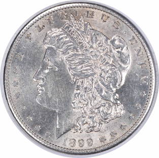1899-S Morgan Silver Dollar AU Slider Uncertified: Certification: Uncertified Circulated/Uncirculated: Circulated Year: 1899 Composition: 90% Silver 10% Copper Mint Location: San Francisco Km Number: 110 Denomination: $1 Grade: AU Coin: Morgan