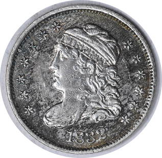 1832 Bust Silver Half Dime Choice AU Uncertified: Certification: Uncertified Circulated/Uncirculated: Circulated Year: 1832 Mint Location: Philadelphia Km Number: 47 Denomination: Half Dime Grade: AU Composition: 89.2% Silver 10.8% Copper Coin: