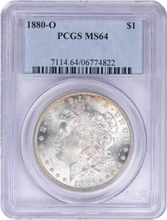 1880-O Morgan Silver Dollar MS64 PCGS: Certification: PCGS Circulated/Uncirculated: Uncirculated Year: 1880 Composition: Silver Mint Location: O Km Number: 110 Denomination: $1 Grade: MS64 Coin: Morgan Mint Mark: O ---- At SEUYCO, we