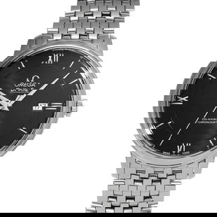 OMEGA De Ville Prestige Co-Axial: Type: Wristwatch Band Size: 20cm Case Size: 39.5x39.5mm Movement: Automatic Band Material: Stainless Case Material: Sapphire Crystal Color: Black ---- At SEUYCO, we strive to provide detailed and