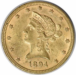 1894 $10 Gold Liberty Head AU Slider Uncertified: Certification: Uncertified Circulated/Uncirculated: Circulated Year: 1894 Mint Location: Philadelphia Fineness: 0.9 Km Number: 102 Denomination: $10 Grade: AU Composition: 90% Gold 10% Copper