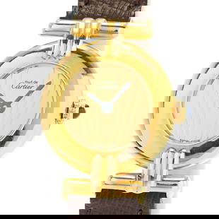 Cartier Must Colise Vermeil SM W1000553 (590002): Movement: Quartz Case Size: 24mm Case Material: Silver 925 (Yellow Gold Plated) Band Material: Aftermarket New Calf/SS (Yellow GP) Buckle Watch Glass: Glass Windshield Dial Color: Gold Type: Wrist