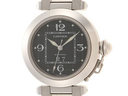 CARTIER Pasha C Big Date W31053M7 Automatic Black: Material: SS Size: 36mm Bracelet: 17.5cm Type: Wrist watch ---- At SEUYCO, we strive to provide detailed and accurate descriptions of all items listed for auction. The condition of each item is