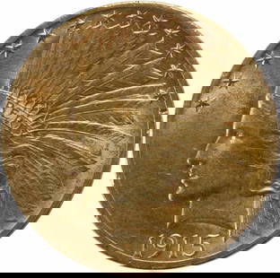 1915 $10 Gold Indian AU Slider Uncertified #922: Certification: Uncertified Circulated/Uncirculated: Circulated Year: 1915 Mint Location: Philadelphia Fineness: 0.9 Km Number: 130 Denomination: $10 Grade: AU Composition: 90% Gold 10% Copper Designer