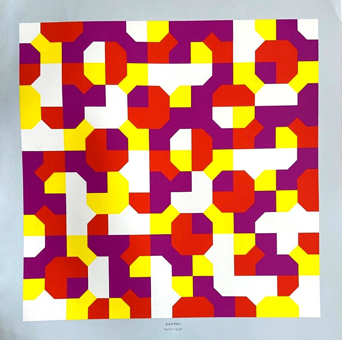 Bruno Munari 'Curve Of Peano 'Serigraph 1994,: Bruno Munari "Peano curves" Original screen printing 70 X 70 cm Edition of 100+ xxx numbered copies year 1994 Dry stamp authenticity certificate according to the law of the publisher ---- At SEUYCO, w