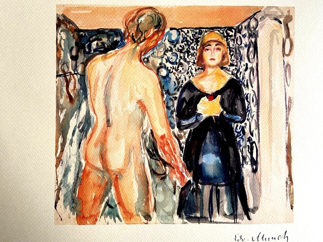 Edvard Munch 'Marat and Charlotte Corday': EDVARD MUNCH '' Marat and Charlotte Corday '' Work from an original lithograph by the master of 1893. Edvard Munch signature on the plate. The graphic work measures 33 x 40 cm The circulation is 250 e