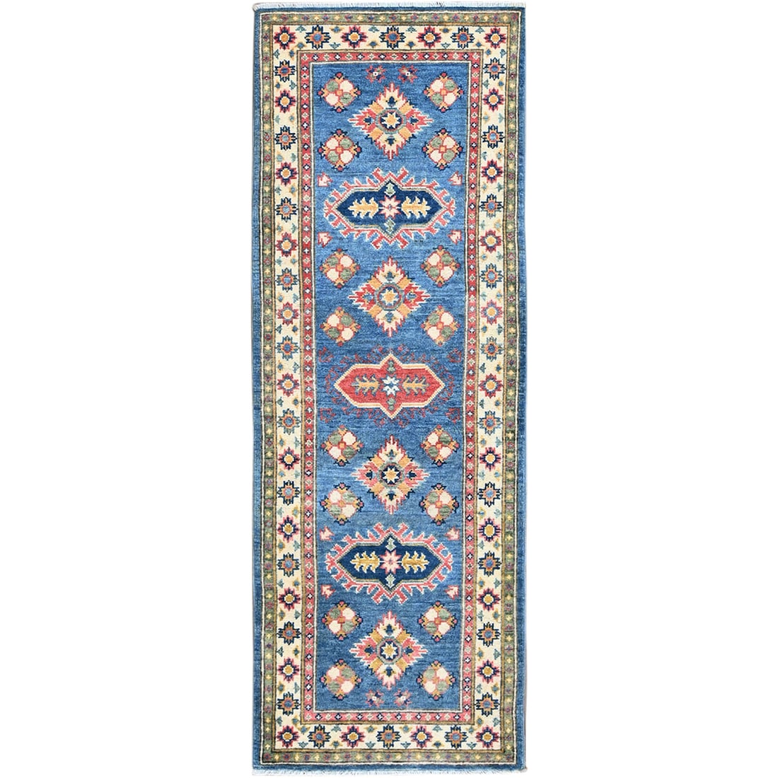 2'2"x6'1" Blue Kazak Geometric Design Soft Wool (1 of 7)